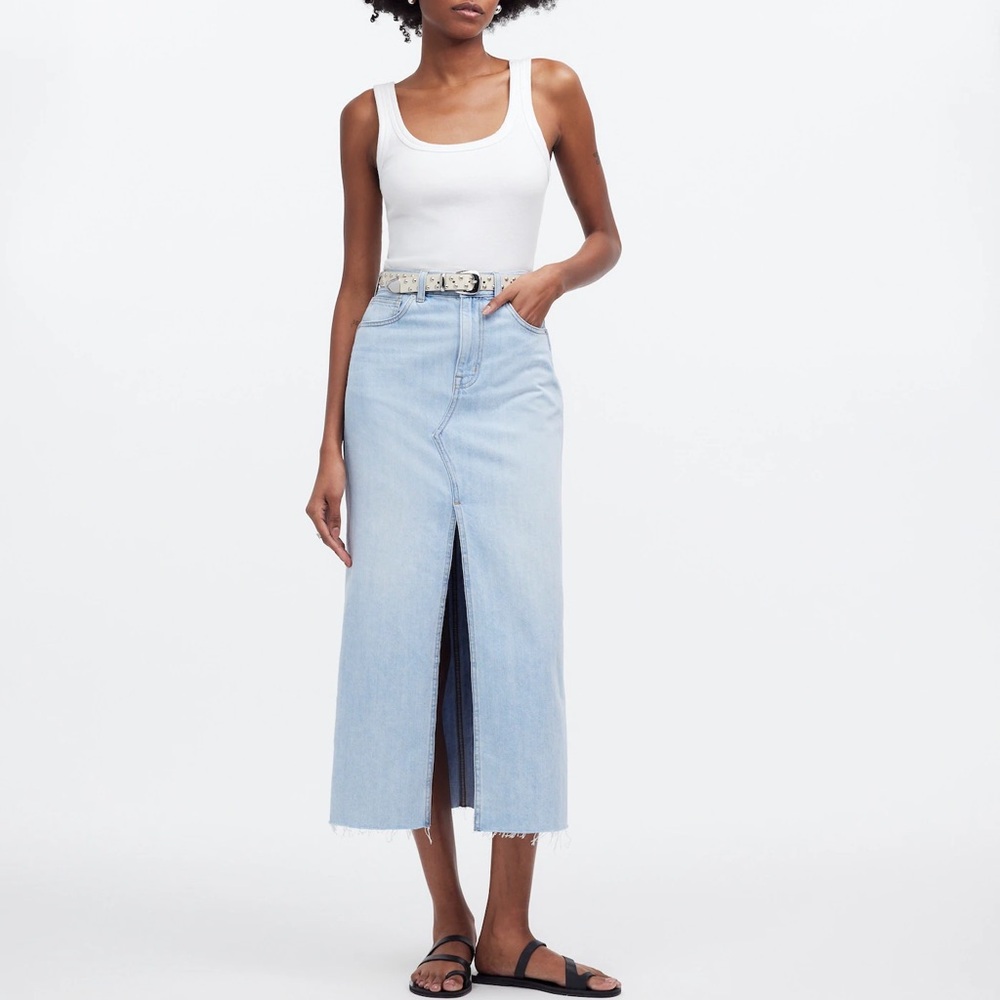 NWT Madewell The Rilee Denim Midi Skirt Size 30